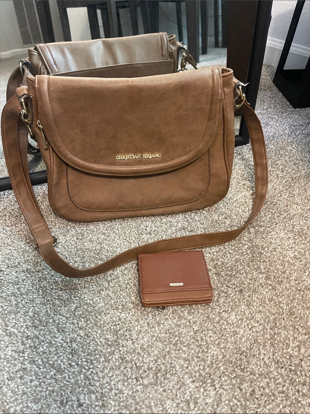 Christian Siriano Tan Brown Crossbody Bag with Matching Wallet